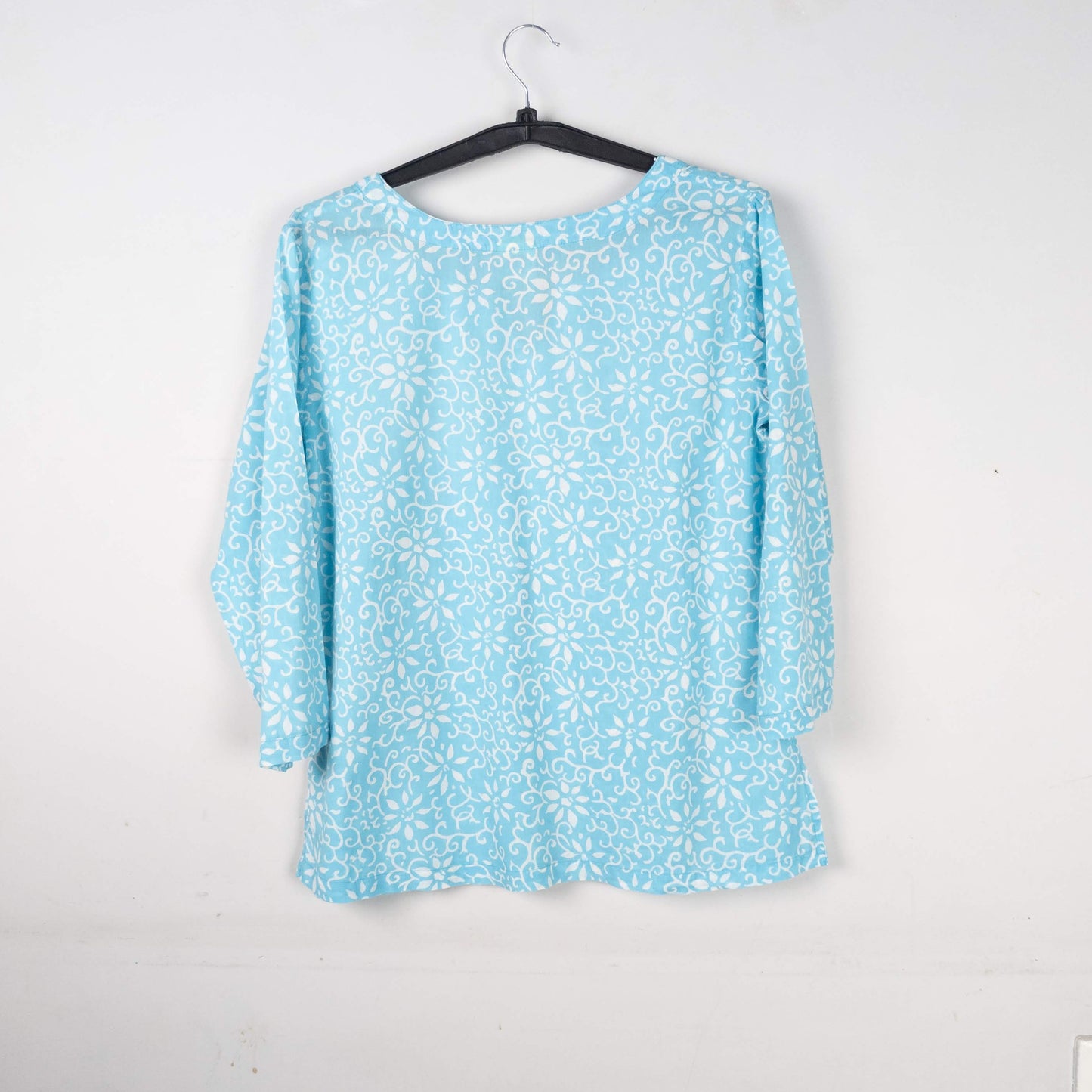 Light Blue Printed V-Neck Short Kurti