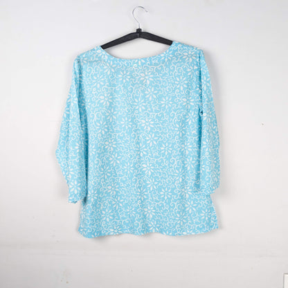 Light Blue Printed V-Neck Short Kurti