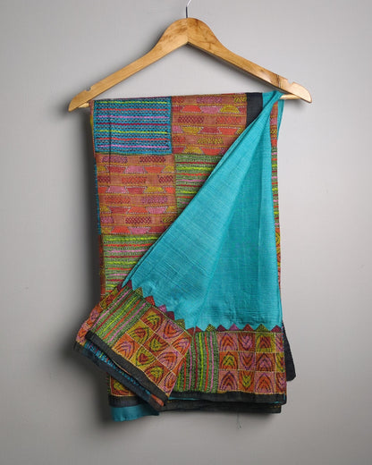 Blue Tussar Kantha Saree
