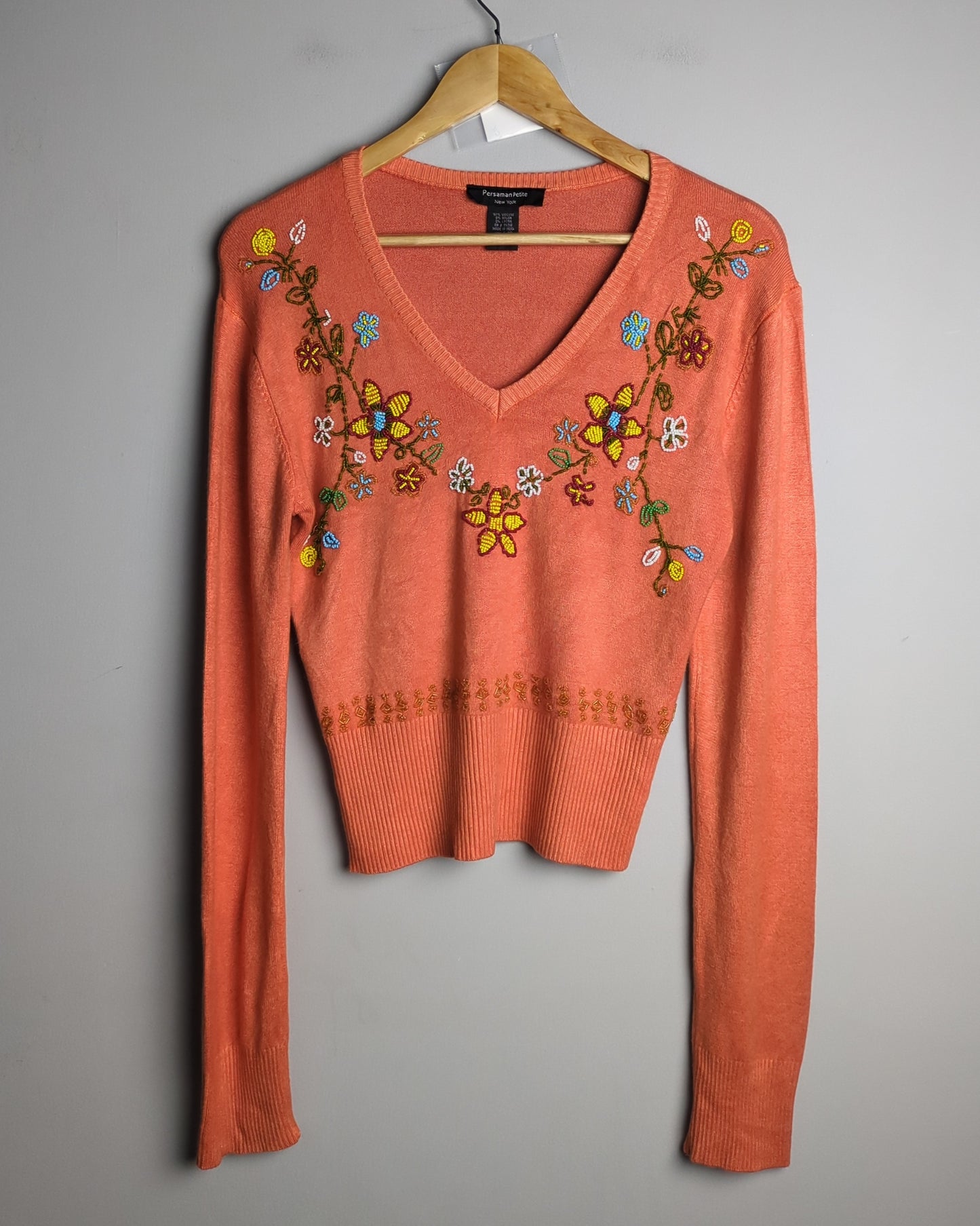Persaman Petite Orange V-Neck Sweater