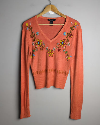 Persaman Petite Orange V-Neck Sweater