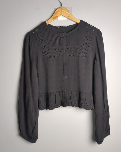 Zara Black Button Blouse