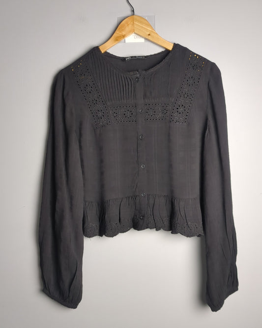 Zara Black Button Blouse