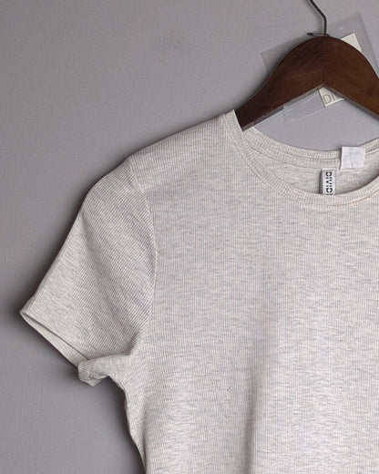 Divided Beige Ribbed Tee