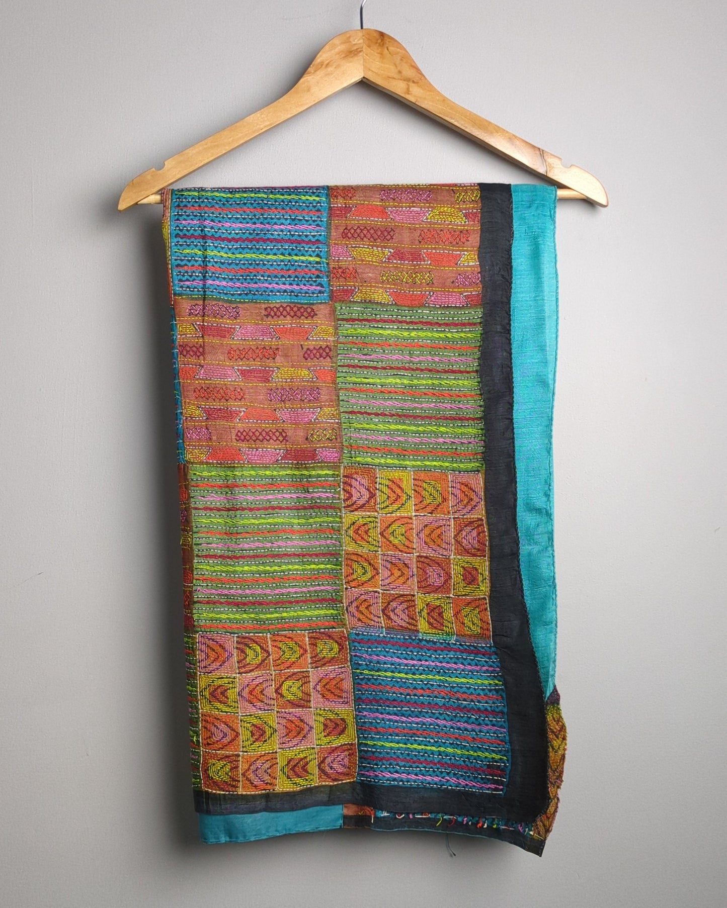Blue Tussar Kantha Saree