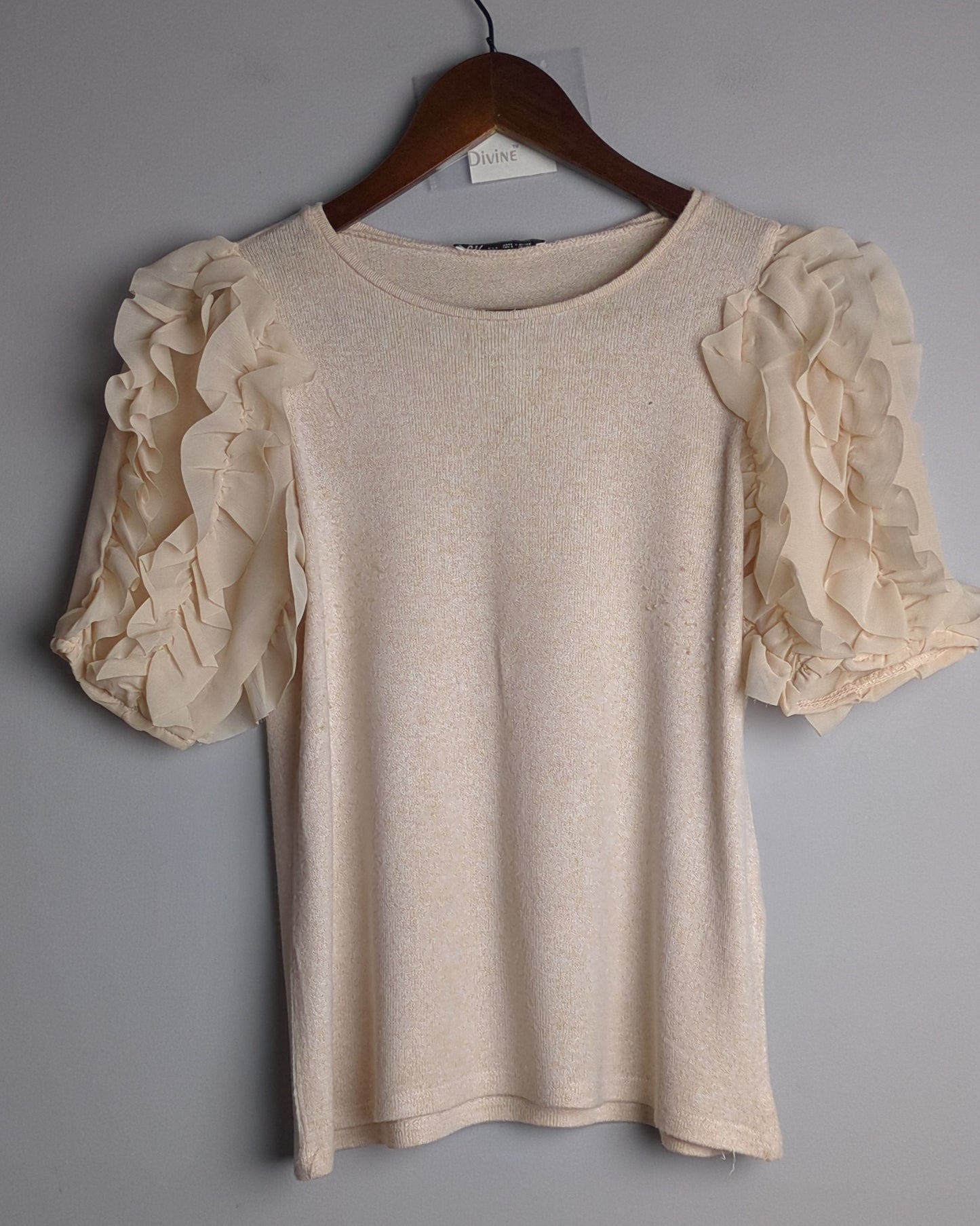 Zara Beige Ruffle Top