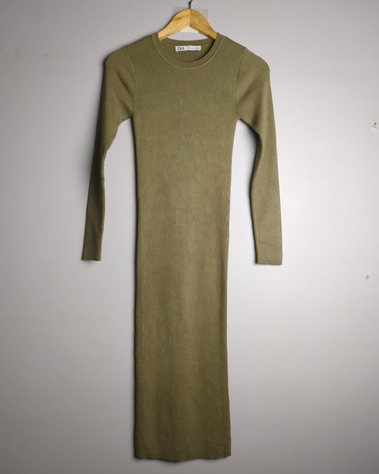 Zara Green Ribbed Dress