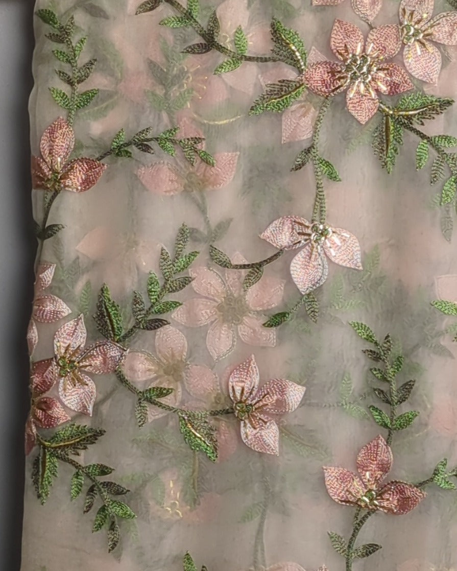 Beige Embroidered Saaree