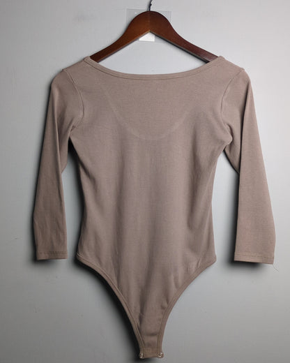 Beige Ribbed Bodysuit