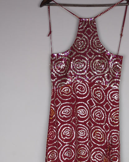 Malini Ramani Wine Sequin Dress