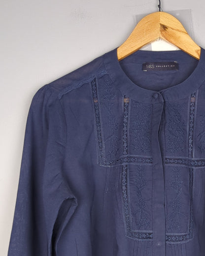 M&S Blue Embroidered Blouse