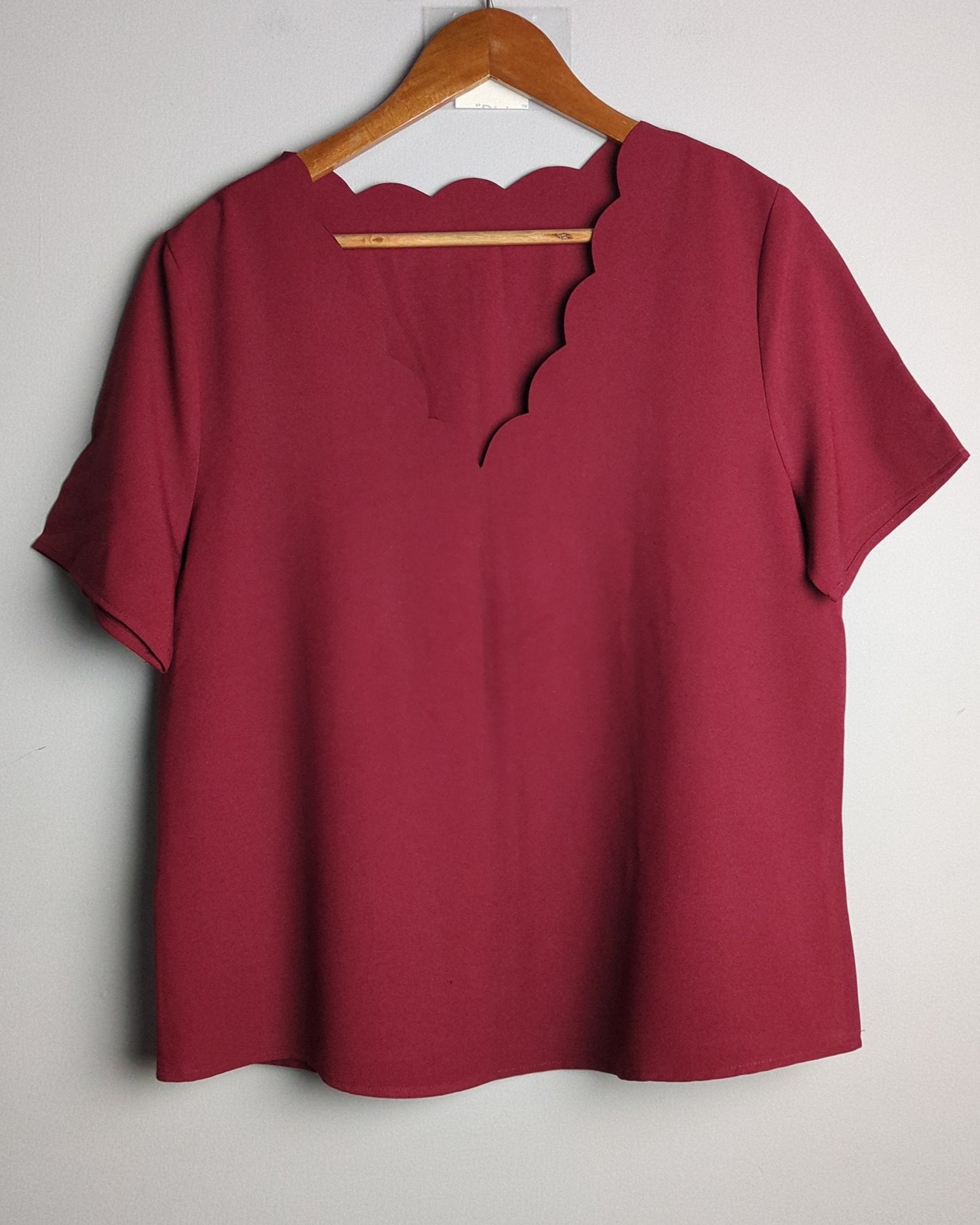 Shein Wine Scalloped Blouse