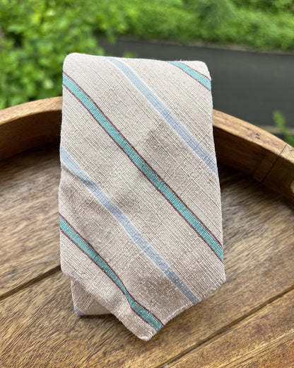 Oscar De Le Renta Beige Striped Linen Silk Necktie