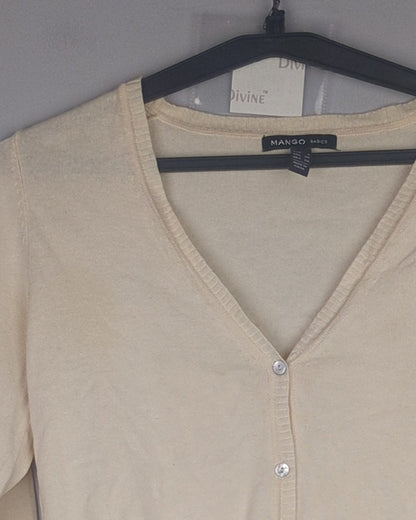 Mango Beige Button Cardigan