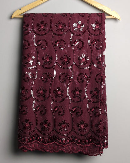 Wine Embroidered Saree