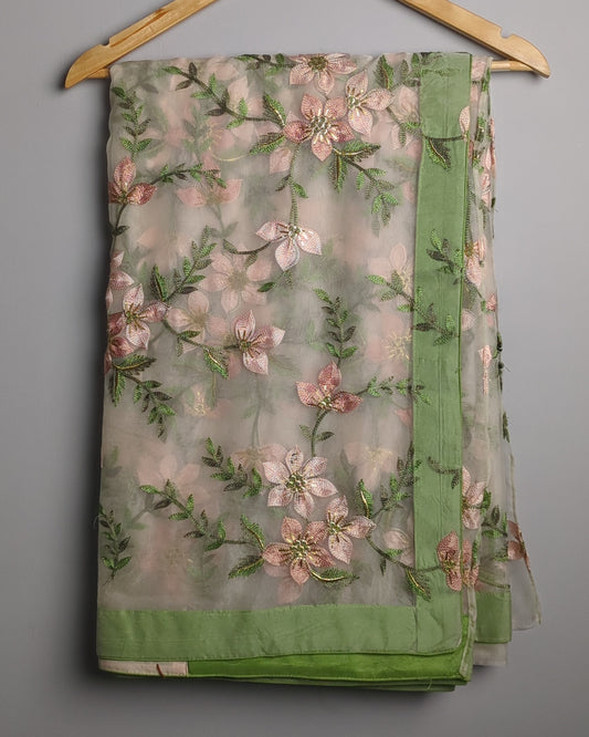 Beige Embroidered Saaree