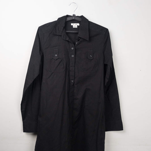 Black Button-Up Shirt with Dual Chest Pockets