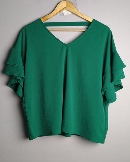 Harpa Green Ruffle Blouse