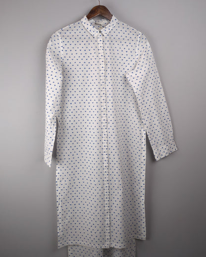 Nicobar White Patterned Kurta Dress