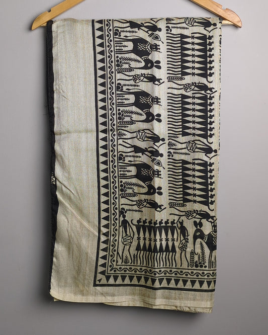 Beige Printed Saaree