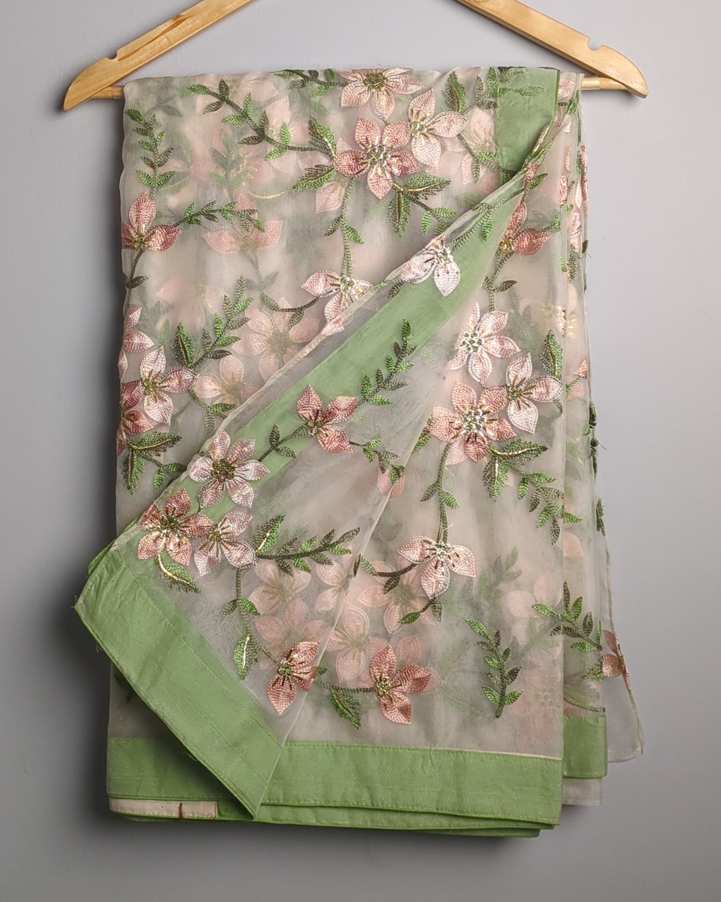 Beige Embroidered Saaree