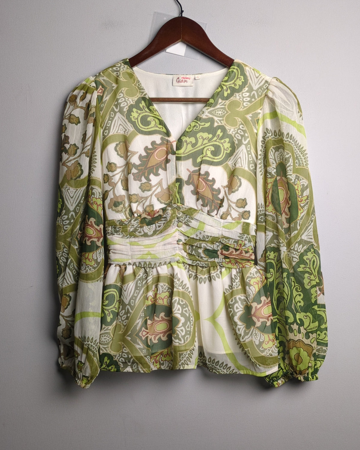 Honey Glam Green Paisley Blouse