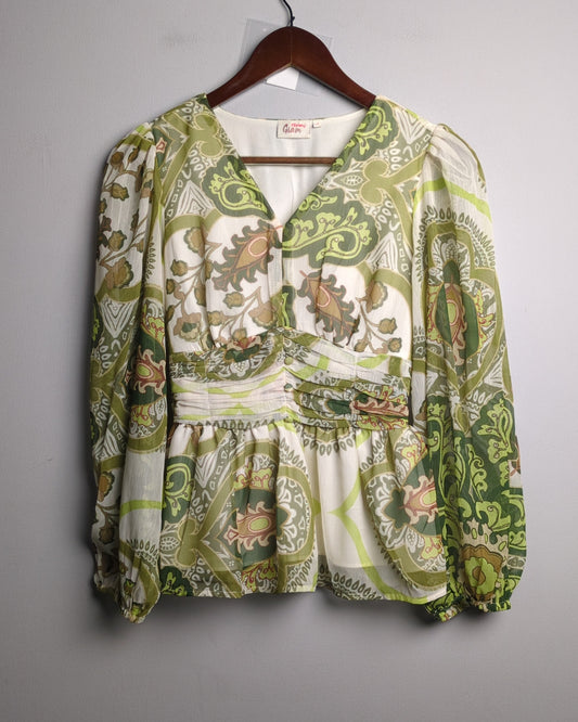 Honey Glam Green Paisley Blouse