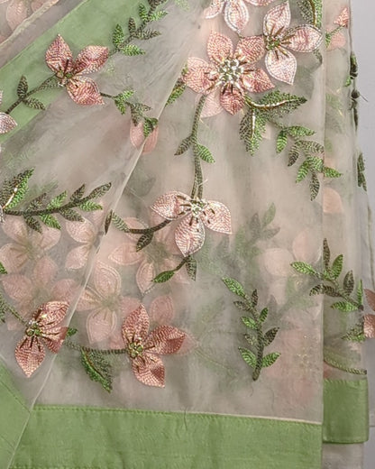Beige Embroidered Saaree
