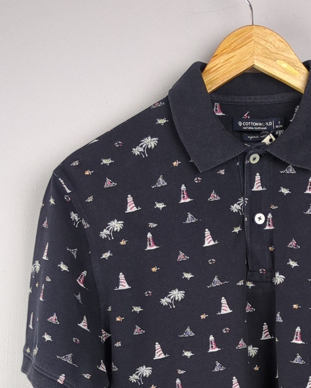 Cotton World Blue Printed Polo