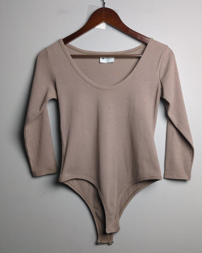 Beige Ribbed Bodysuit