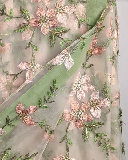 Beige Embroidered Saaree
