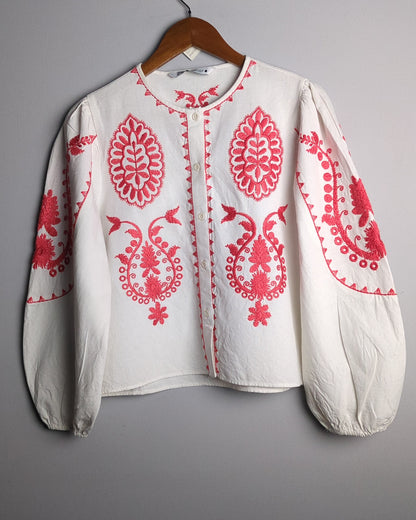 Zara White Embroidered Blouse