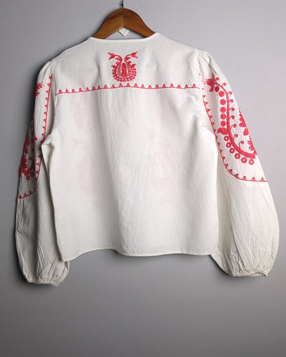 Zara White Embroidered Blouse