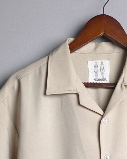 Mens Wear Store Beige Ebroidered Camp Shirt
