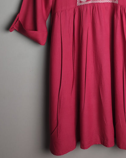 Dressberry Wine Embroidered Dress
