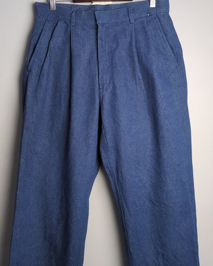 Ziben Blue Pleated Denim Trousers