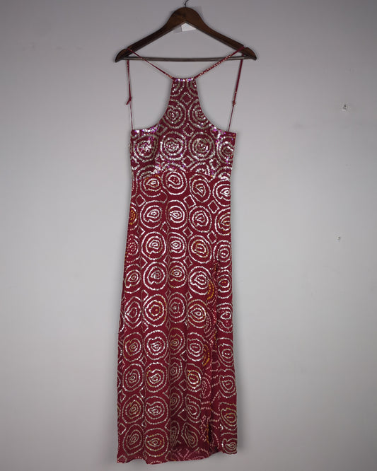 Malini Ramani Wine Sequin Dress