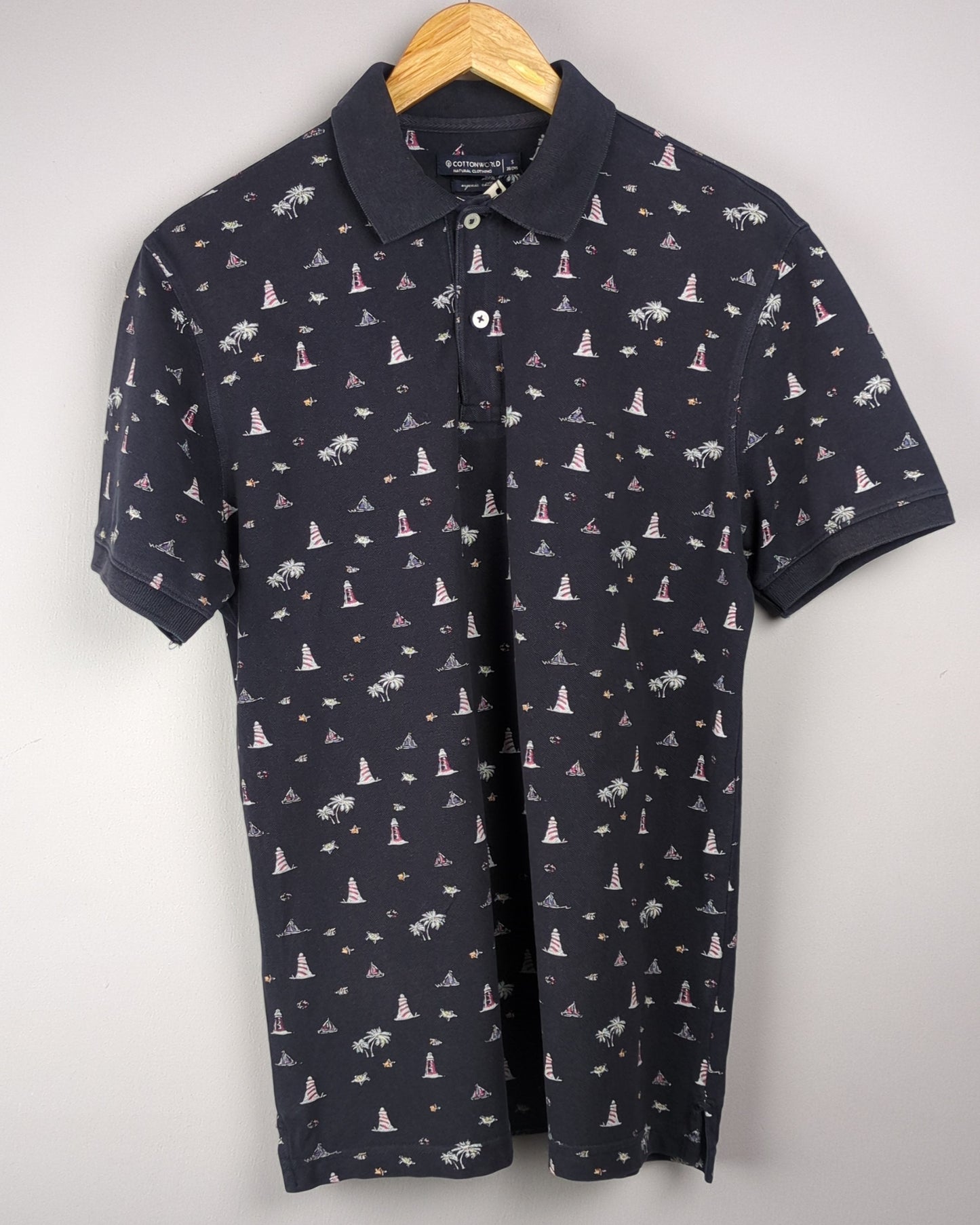 Cotton World Blue Printed Polo