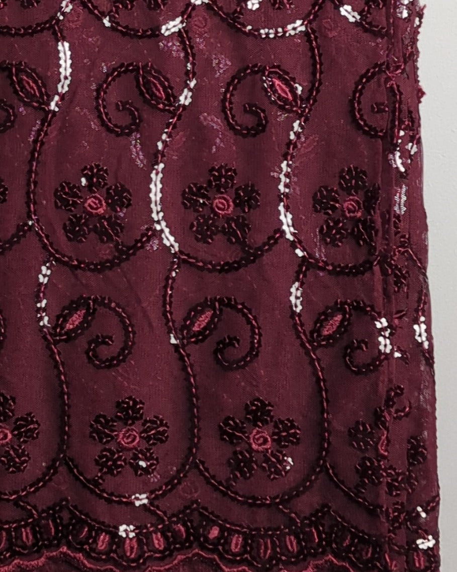 Wine Embroidered Saree