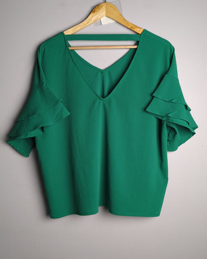 Harpa Green Ruffle Blouse