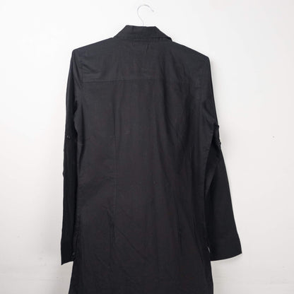 Black Button-Up Shirt with Dual Chest Pockets