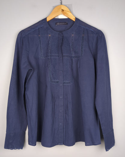 M&S Blue Embroidered Blouse