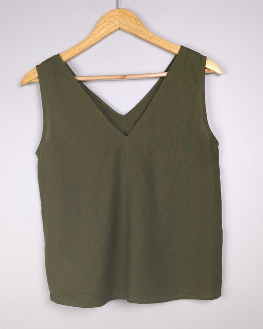 Sage Green Linen Sleeveless Top