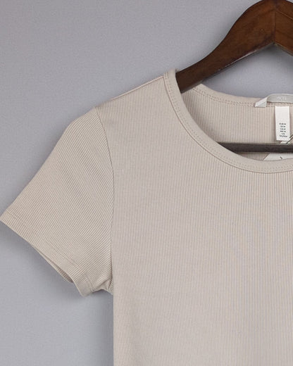 H&M Beige Ribbed T-shirt