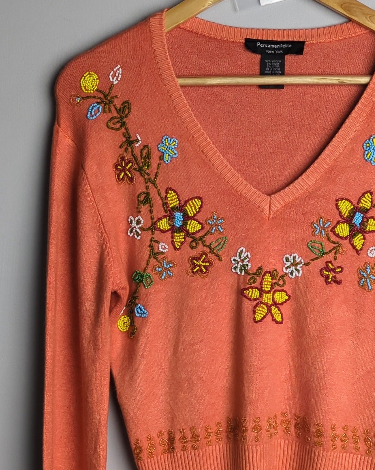 Persaman Petite Orange V-Neck Sweater