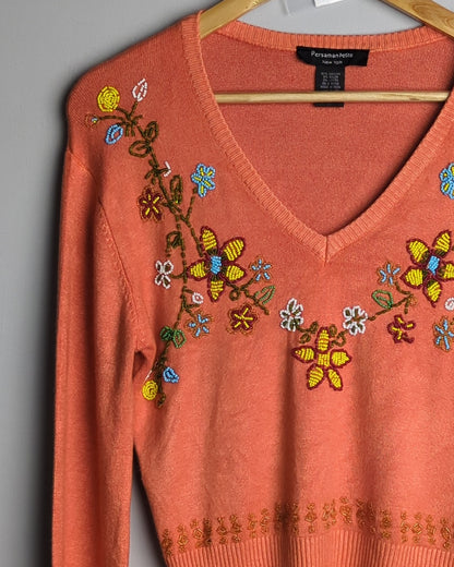 Persaman Petite Orange V-Neck Sweater