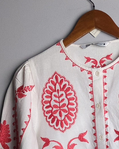 Zara White Embroidered Blouse