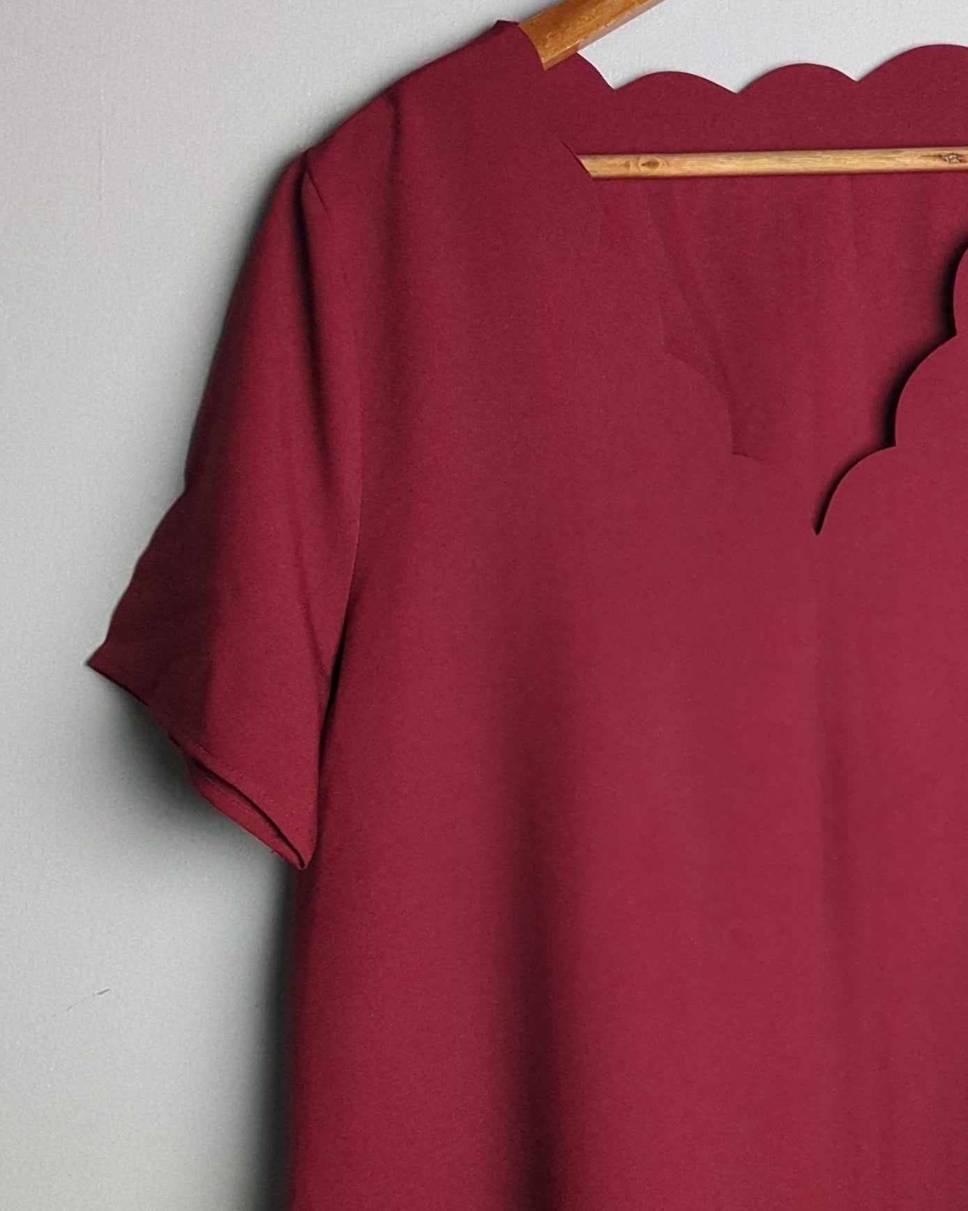 Shein Wine Scalloped Blouse