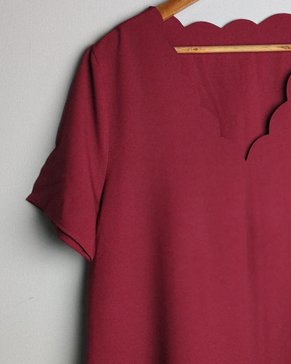 Shein Wine Scalloped Blouse