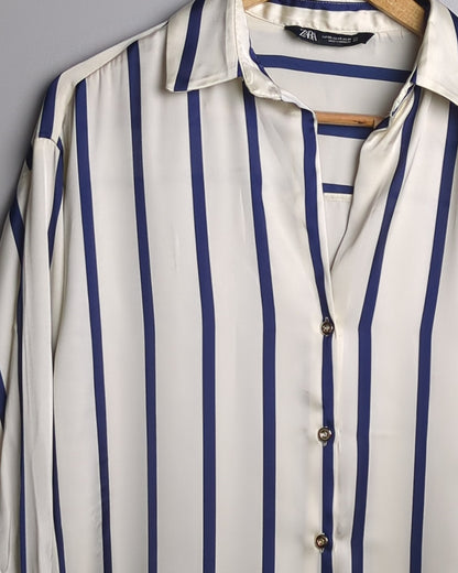 Zara White Striped Blouse